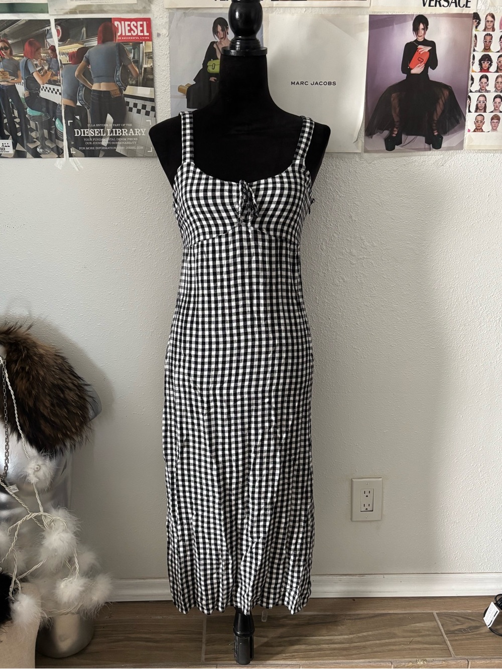 SO Black and White Gingham Midi Dress